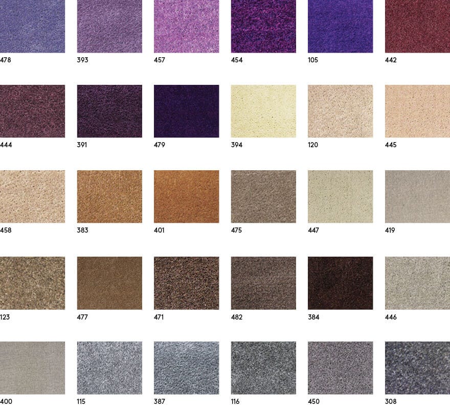 Design Print™ custom logo mats color swatches in purple, gray, brown and beige colorways